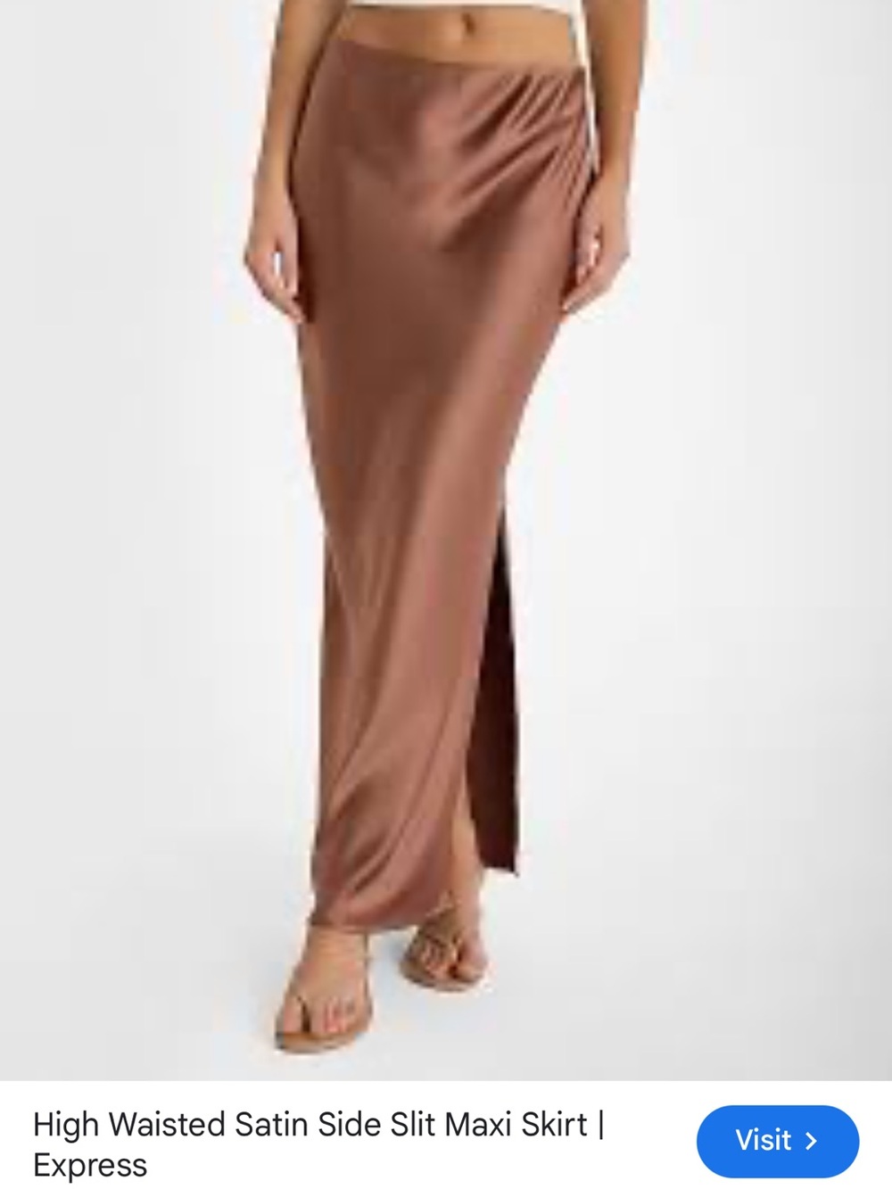 Express Satin Maxi Skirt in Warm Brown with Side Slit Size Medium